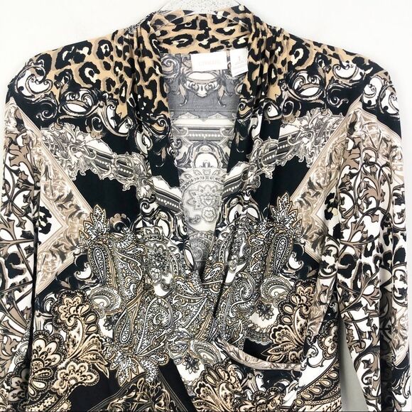 CHICO’S | Leopard Wrap Top 3/4 Sleeve Size 1 / M - Picture 7 of 10